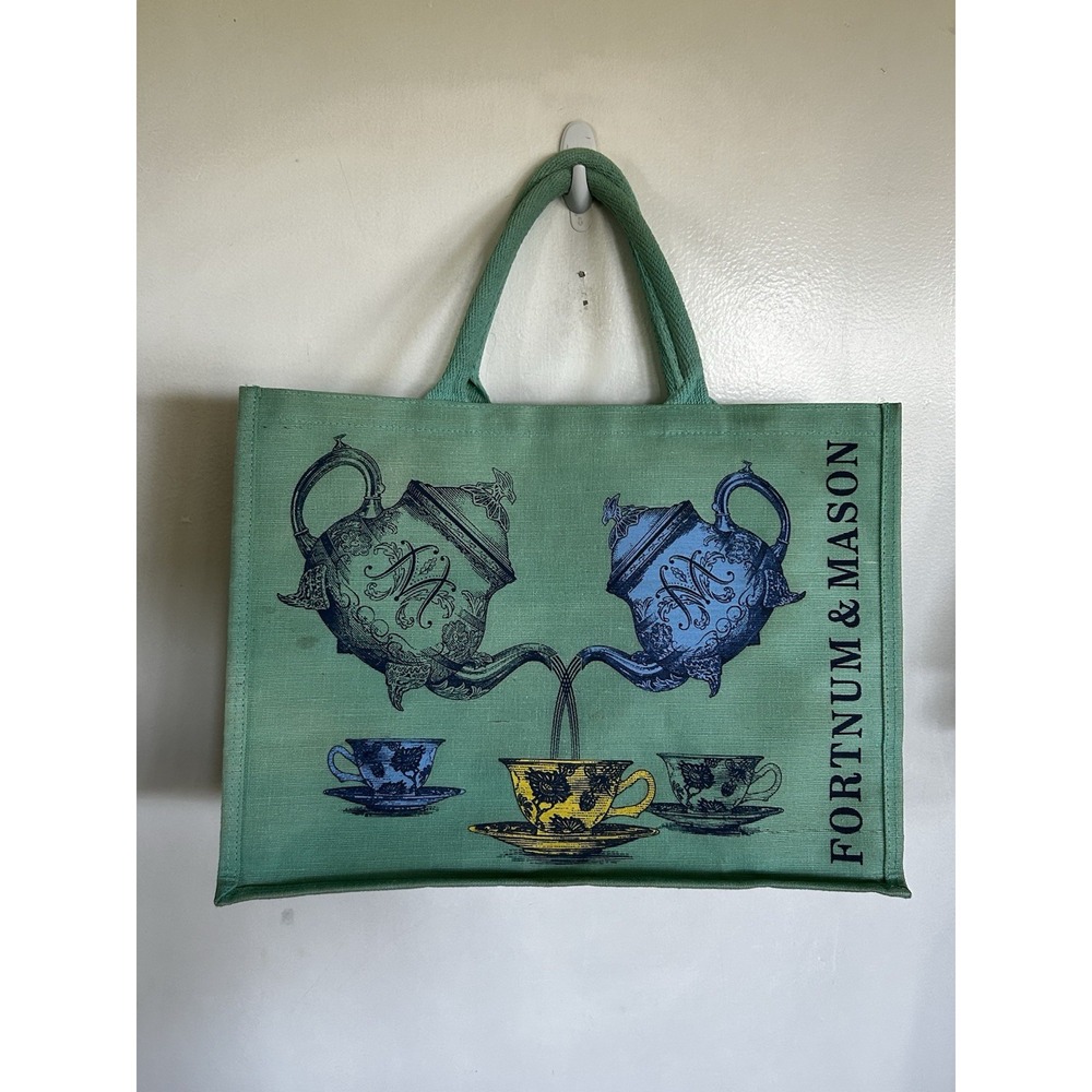 Fortnum & Mason London UK Tea Pot Bag for Life Teal Shopping Tote Bag - Picture 4 of 11